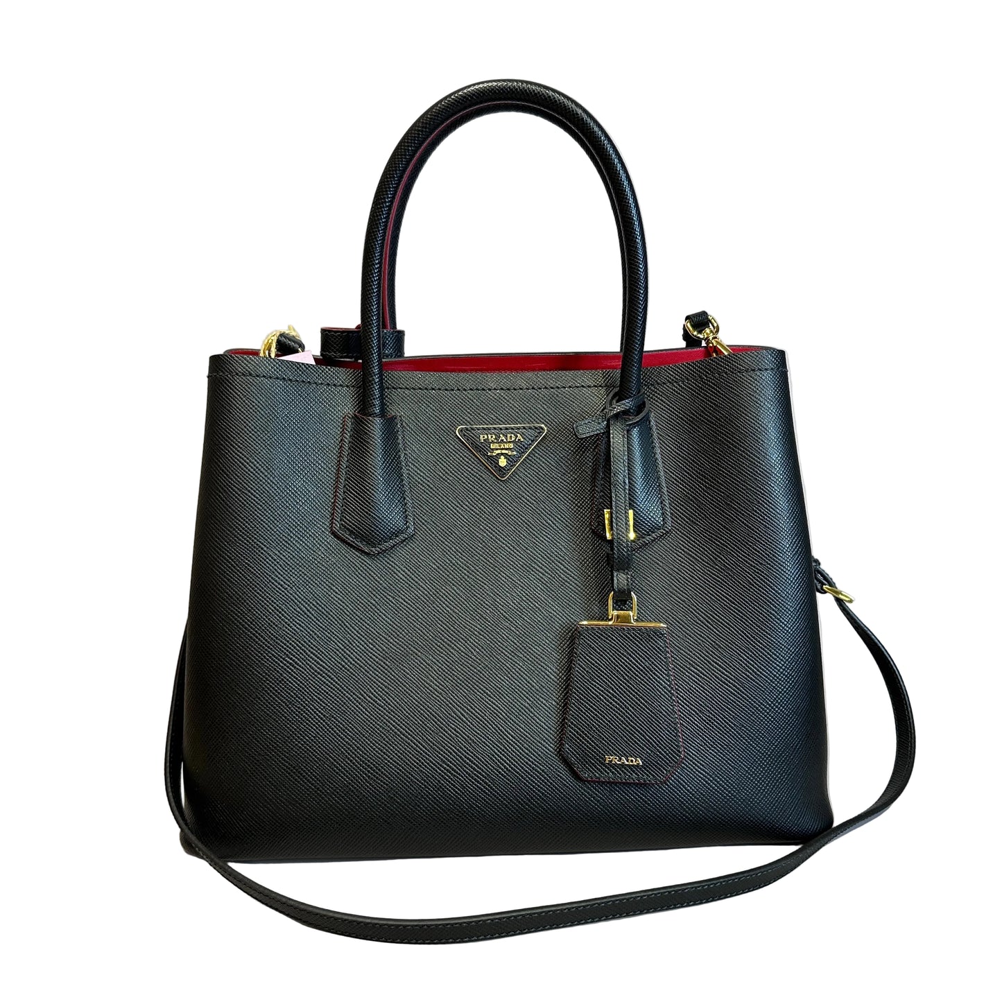 Cuir Black Saffiano leather medium con strap