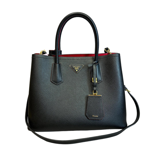 Cuir Black Saffiano leather medium con strap