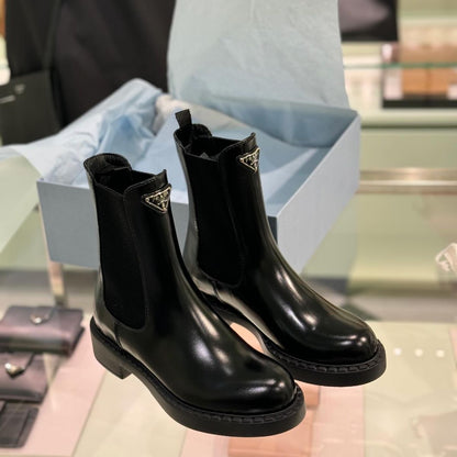 Prada Black leather Ankle Combat boots 7.5