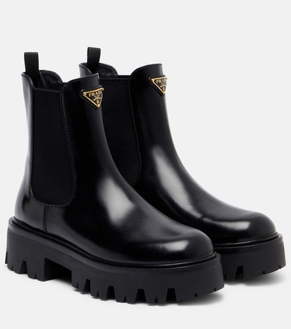 Prada Black leather Ankle Combat boots 7.5