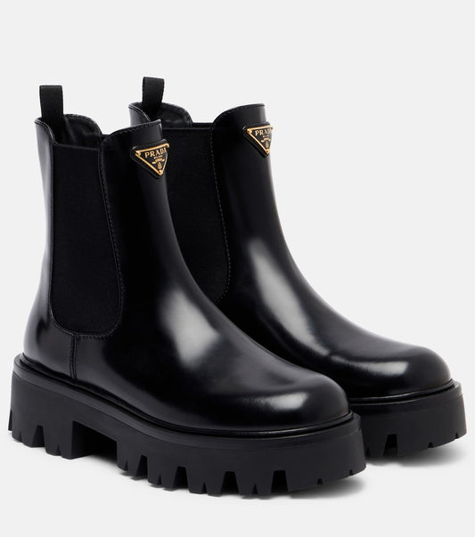 Prada Black leather Ankle Combat boots 7.5