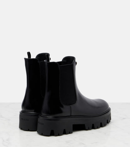Prada Black leather Ankle Combat boots 7.5