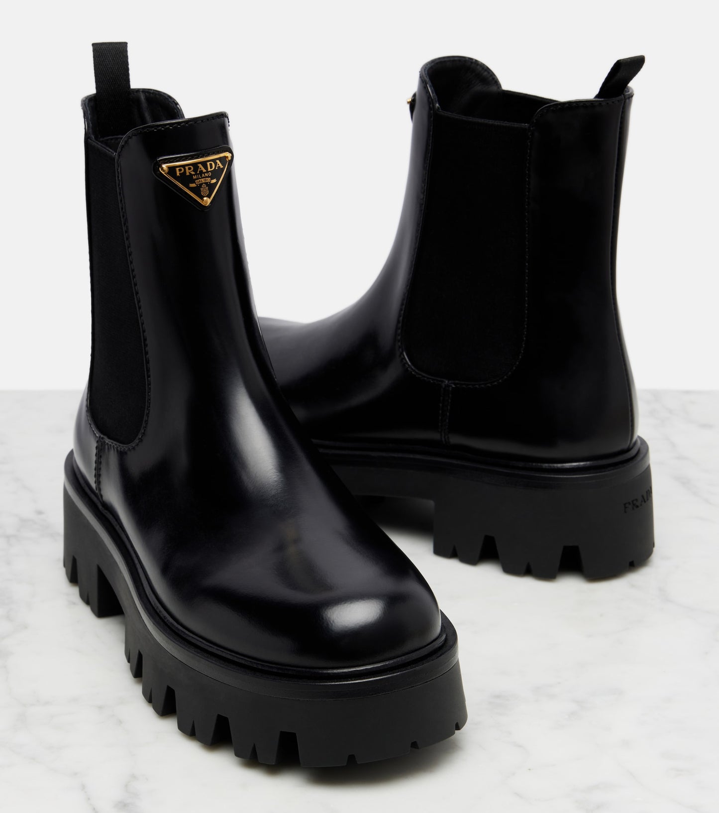 Prada Black leather Ankle Combat boots 7.5