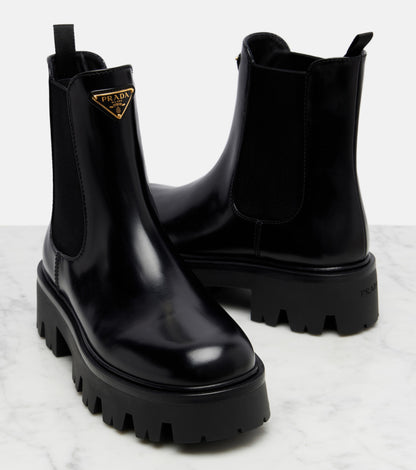 Prada Black leather Ankle Combat boots 7.5