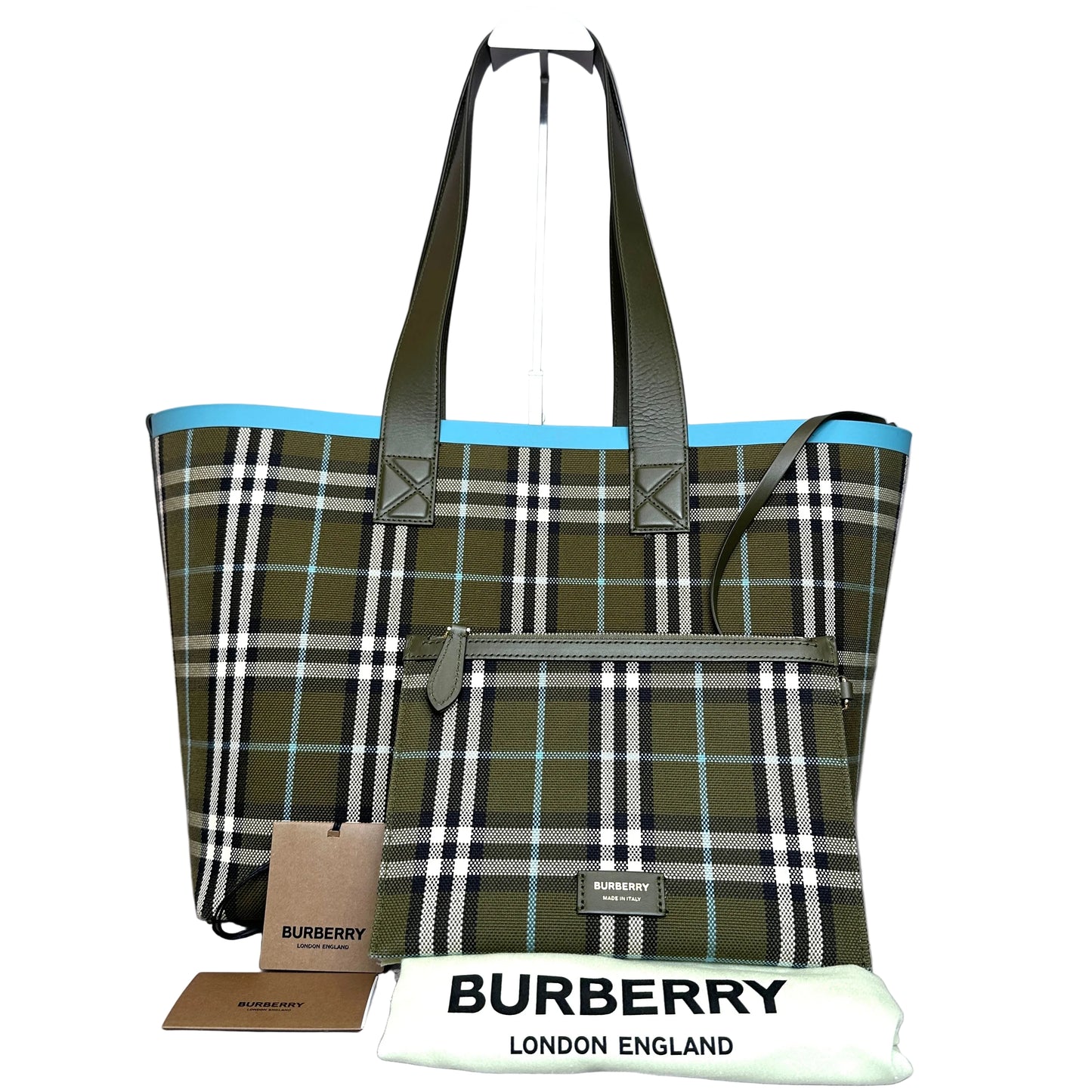 Burberry London Tote Check Olive Green