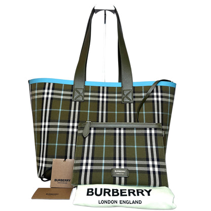 Burberry London Tote Check Olive Green