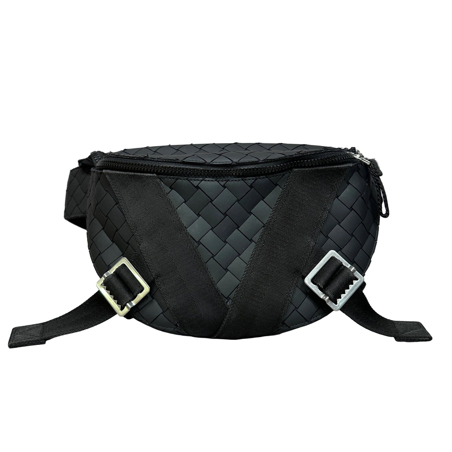 V tape belt bag black rubber intrecciato with canvas