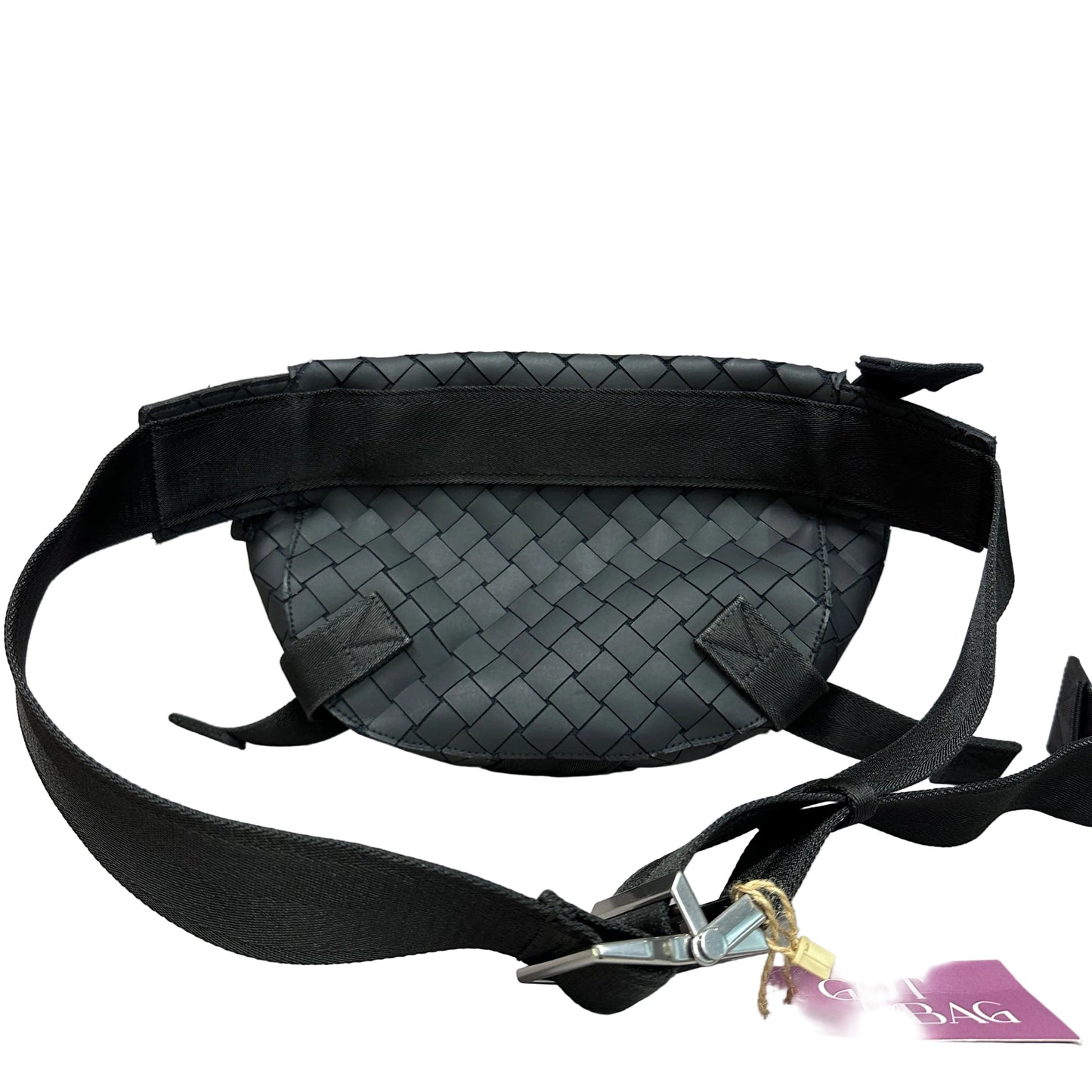 V tape belt bag black rubber intrecciato with canvas