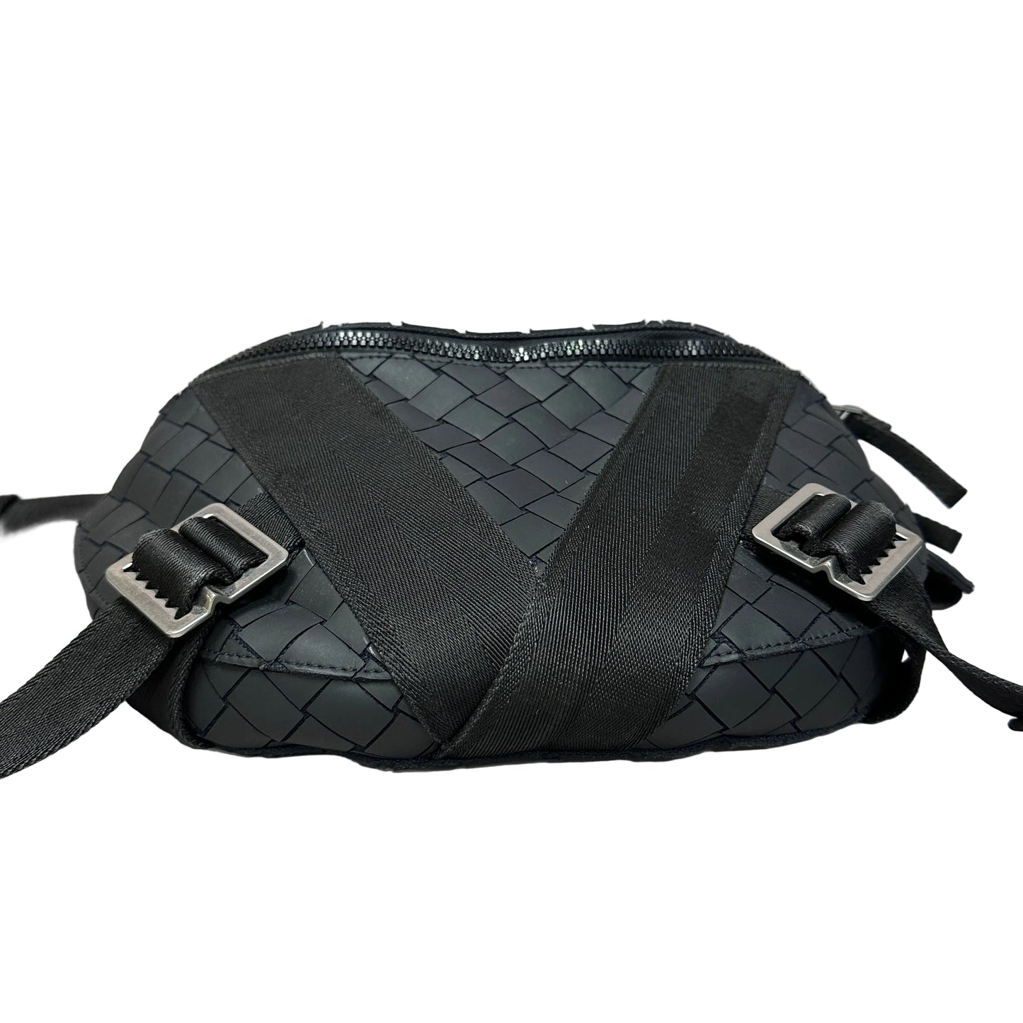V tape belt bag black rubber intrecciato with canvas