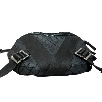 V tape belt bag black rubber intrecciato with canvas