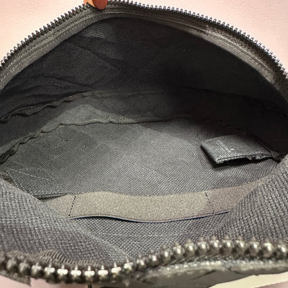 V tape belt bag black rubber intrecciato with canvas