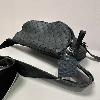 V tape belt bag black rubber intrecciato with canvas