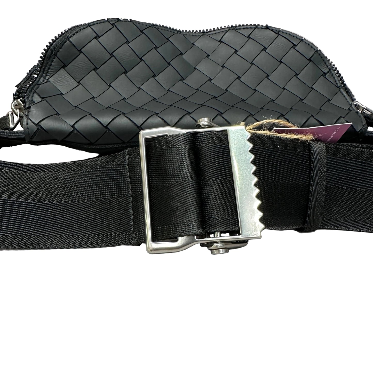 V tape belt bag black rubber intrecciato with canvas