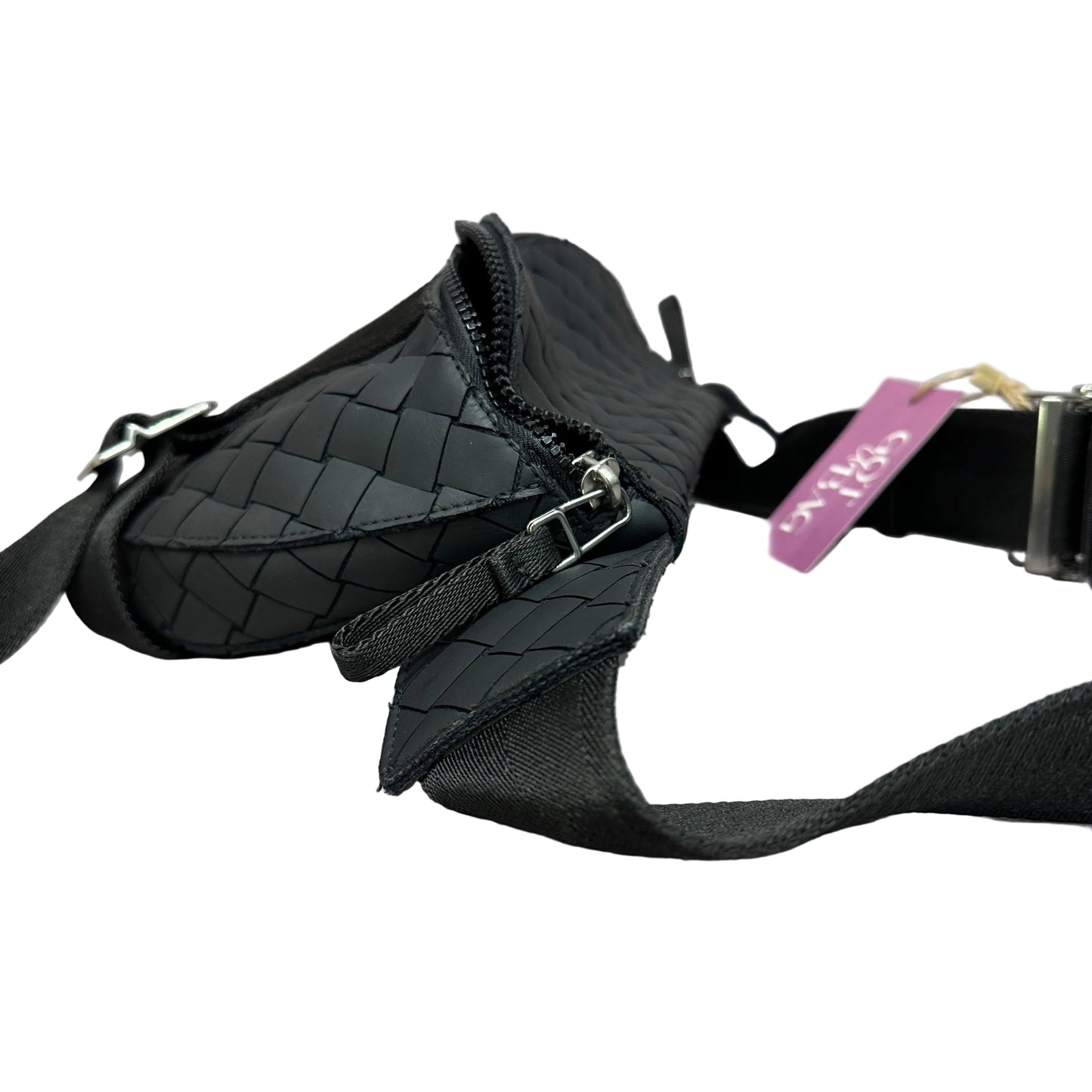 V tape belt bag black rubber intrecciato with canvas