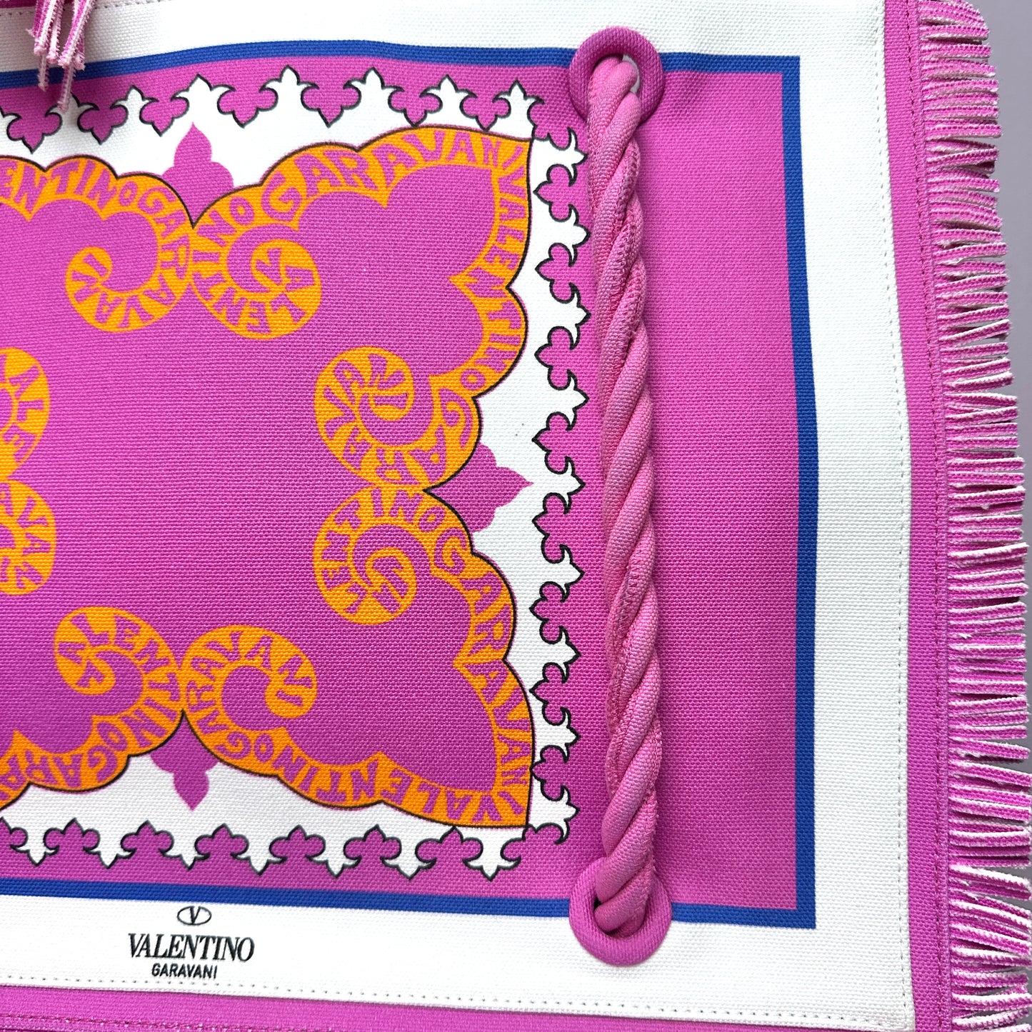 Fringed Printed Canvas Tote PINK