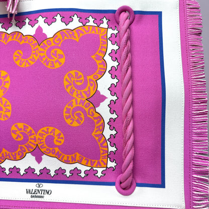 Fringed Printed Canvas Tote PINK
