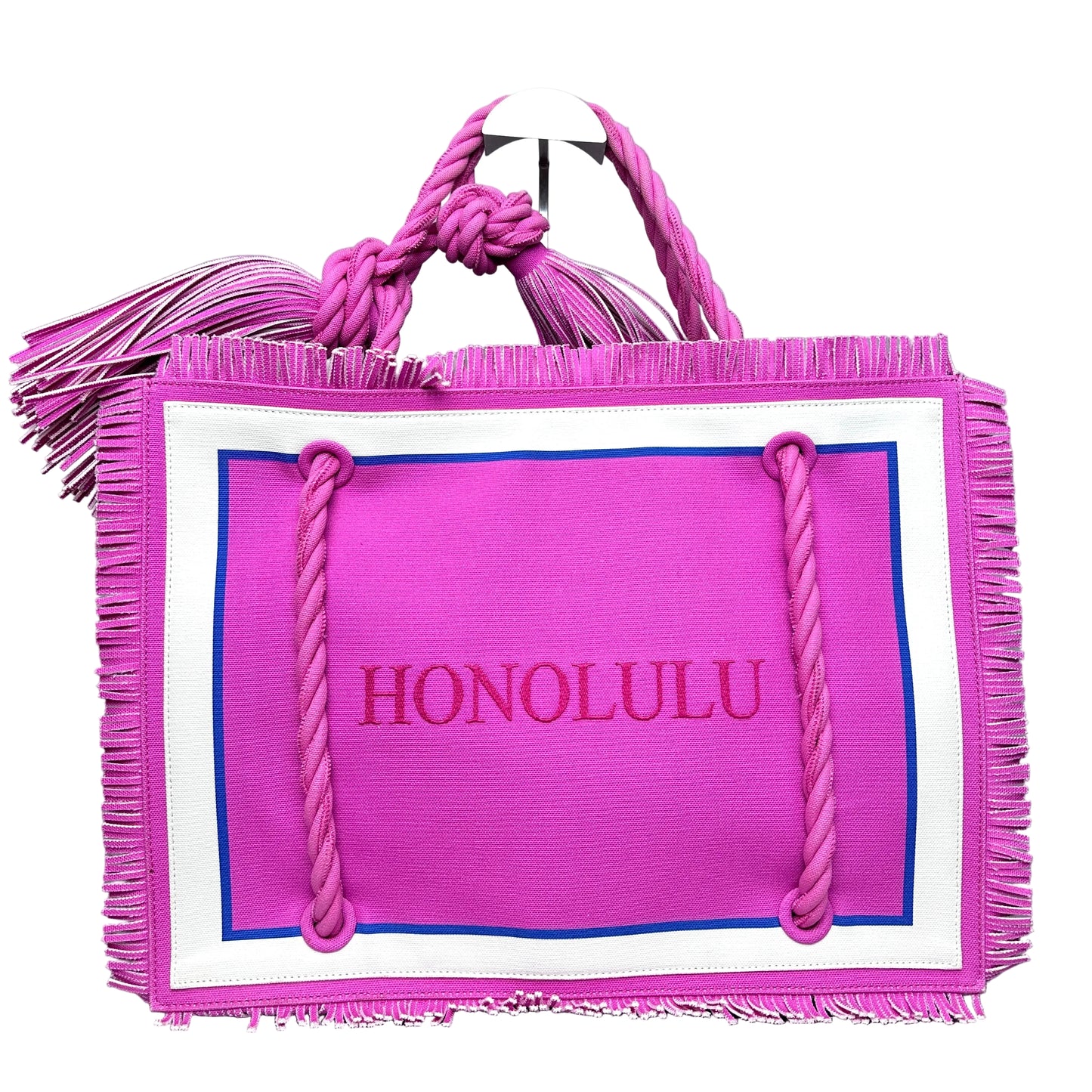 Fringed Printed Canvas Tote PINK