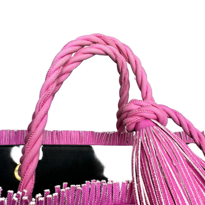 Fringed Printed Canvas Tote PINK