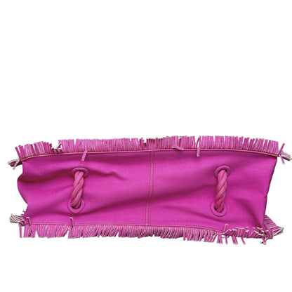 Fringed Printed Canvas Tote PINK