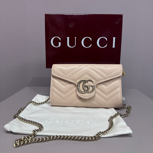 Gucci GG Marmont Wallet on chain Matelassé ivory