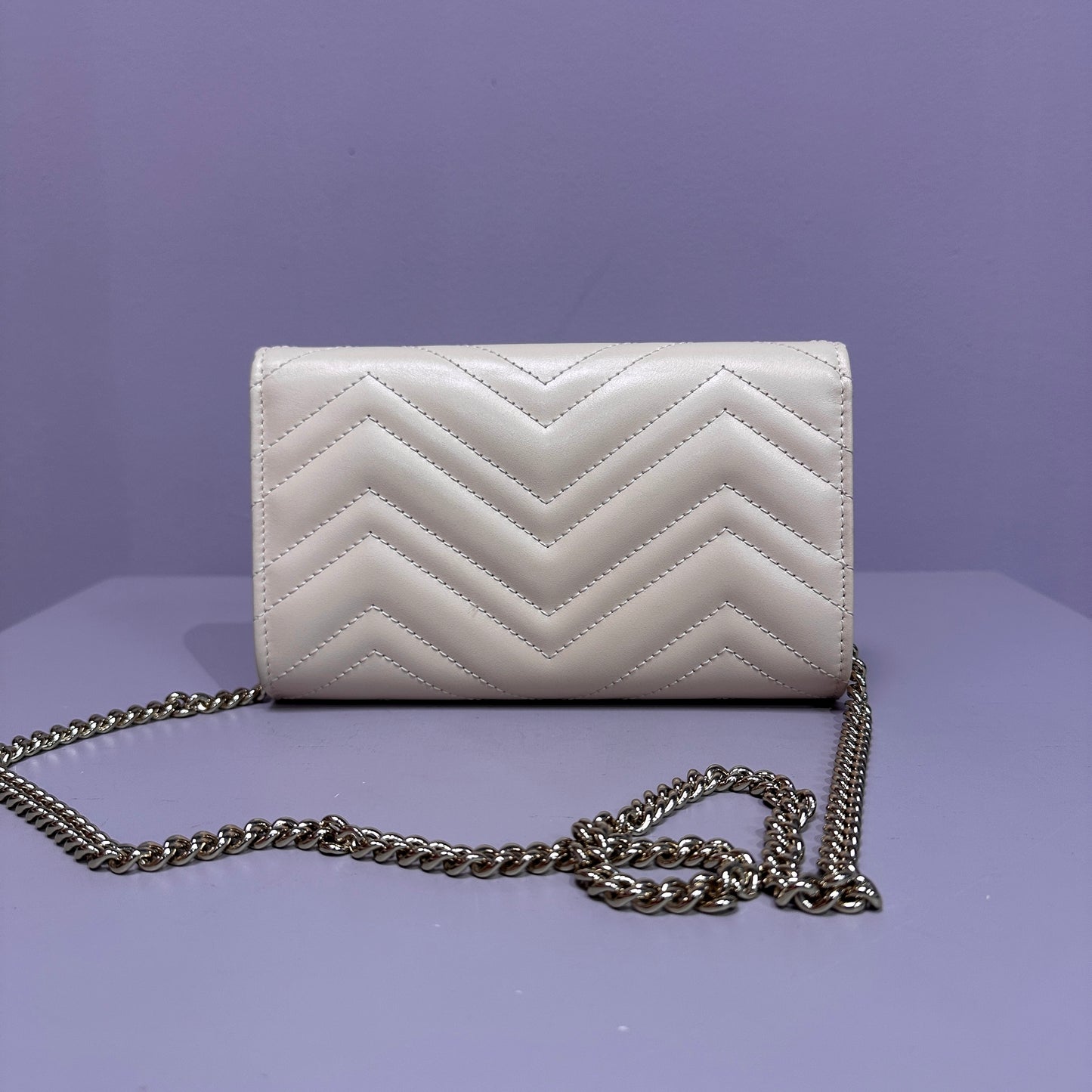 Gucci GG Marmont Wallet on chain Matelassé ivory