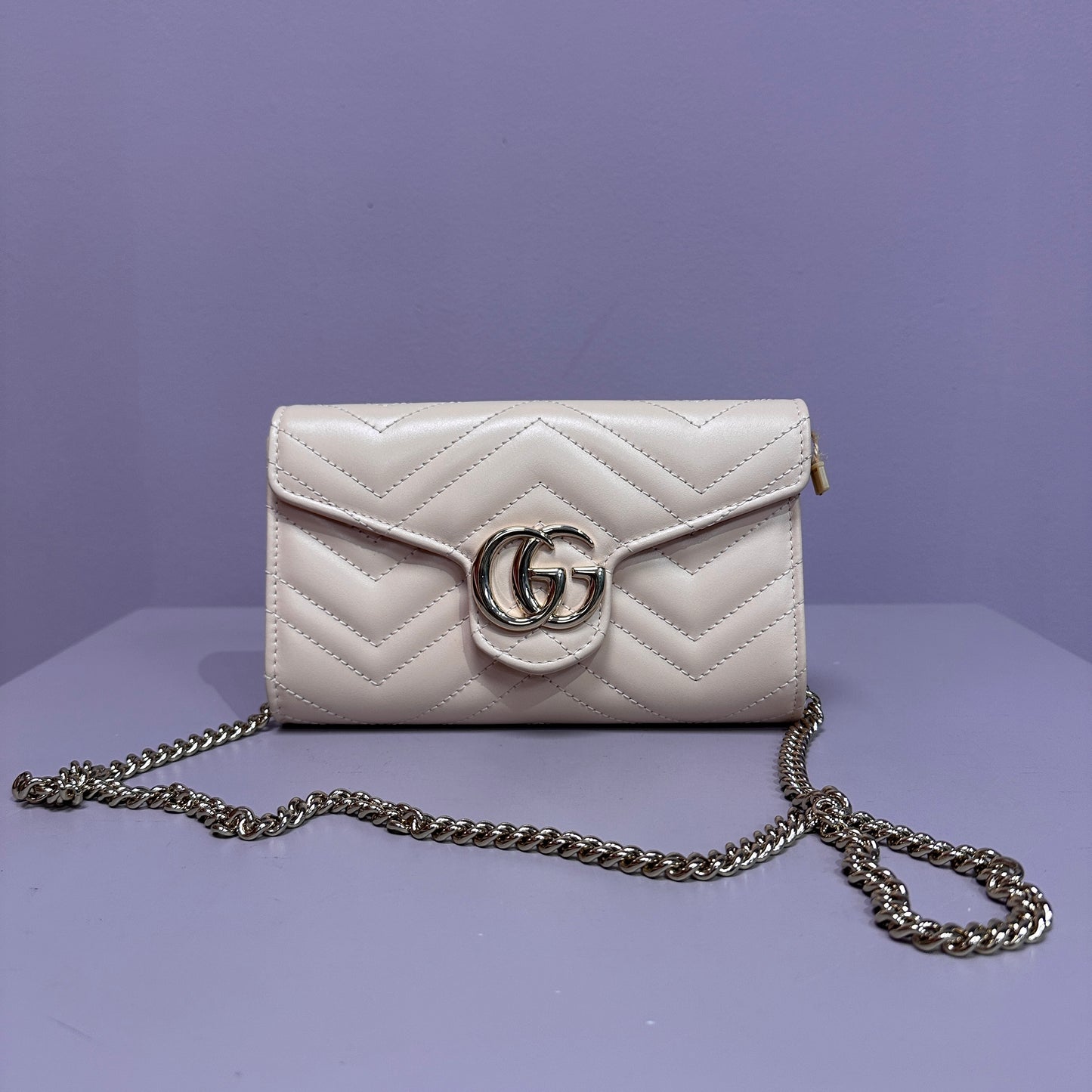 Gucci GG Marmont Wallet on chain Matelassé ivory