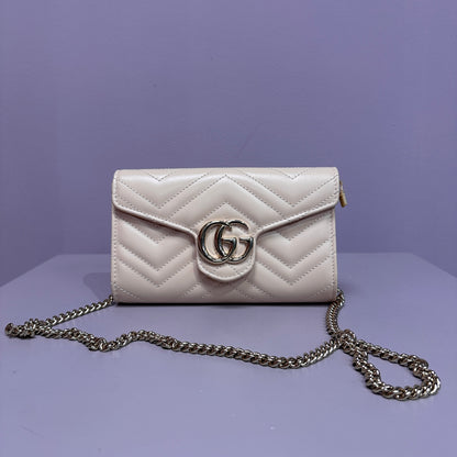 Gucci GG Marmont Wallet on chain Matelassé ivory