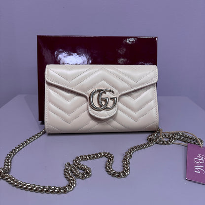 Gucci GG Marmont Wallet on chain Matelassé ivory