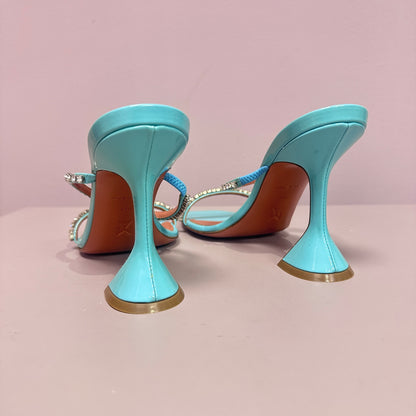 Amina Muaddi Teal heels with rainstones 71/2