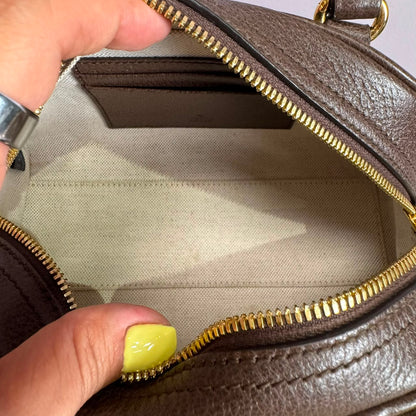 Ophidia small boston bag in beige and brown GG fabric