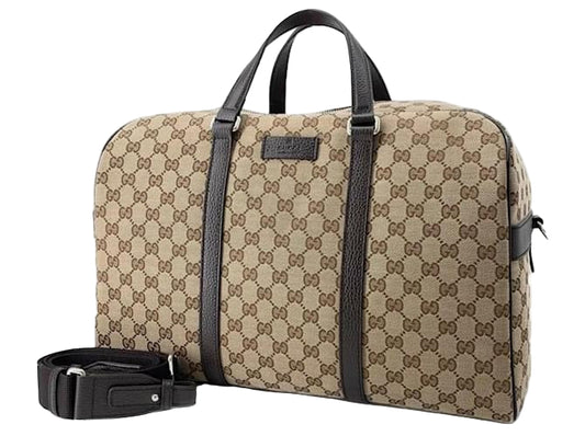 GG canvas brown leather carry on Duffle bag