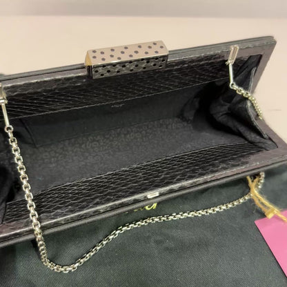 Grossgrain Structured Clutch Snakeskin Trim Silver