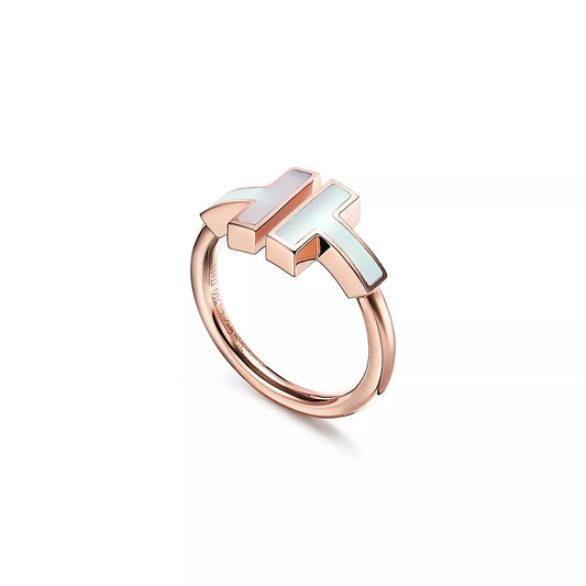 T Wire Ring in Rose Gold -Mother-of-pearl Talla 7